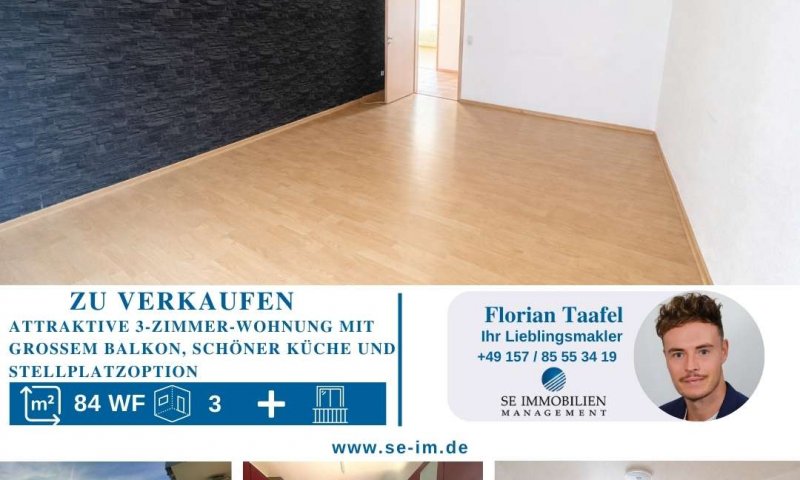 Attraktive 3-Zimmer-Wohnung mit großem Balkon, schöner Küche und Stellplatzoption