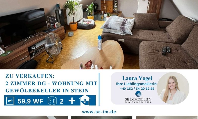 2-Zimmer DG-Whg mit 74 qm Gewölbekeller in Stein zu verkaufen!