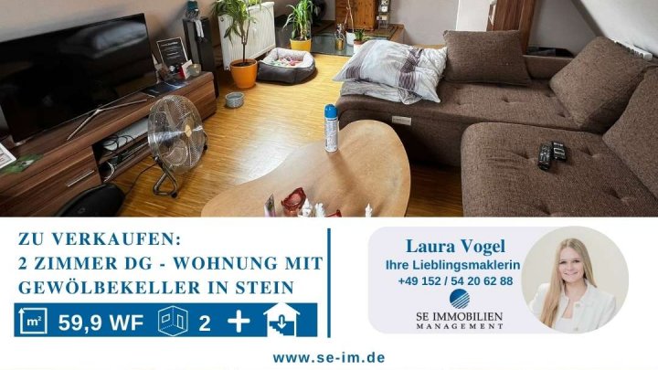 74 qm Gewölbekeller mit 2-Zimmer DG-Whg in Stein zu verkaufen!