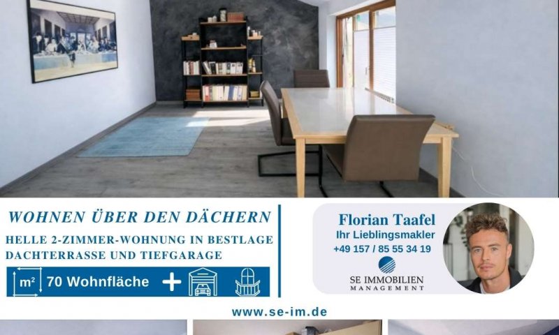 Wohnen über den Dächern: Helle 2-Zimmer-Wohnung mit Dachterrasse und Tiefgarage in Bestlage
