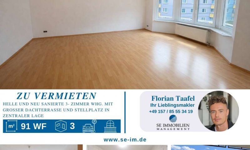 Helle und neu sanierte 3- Zimmer Whg. mit großer Dachterrasse und Stellplatz in zentraler Lage